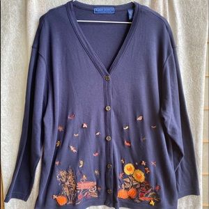 Karen Scott 2X blue embroidered Fall cardigan